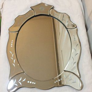 Vanity Dresser Mirror  15" x 11" Etched Design Beveled